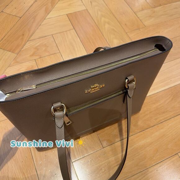 NWT COACH CCC71 Station Tote Bag Gold/Dark Stone Crossgrain leather - Picture 2 of 6